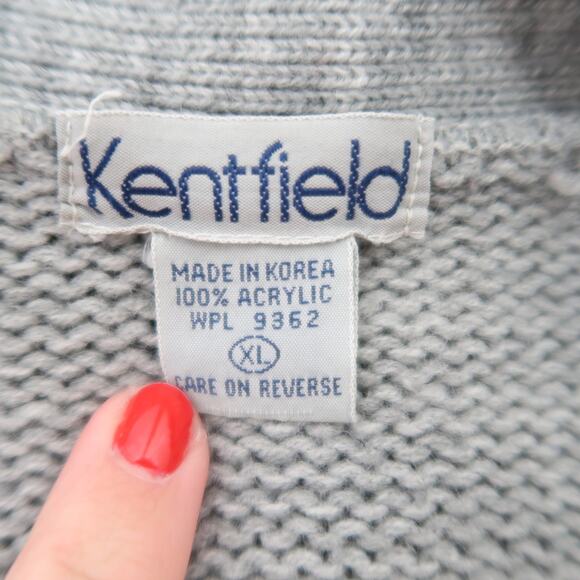 Vintage 80s Kentfield Grey Cable Knit Grandpa Cardigan Sweater Mens XL - Picture 5 of 5